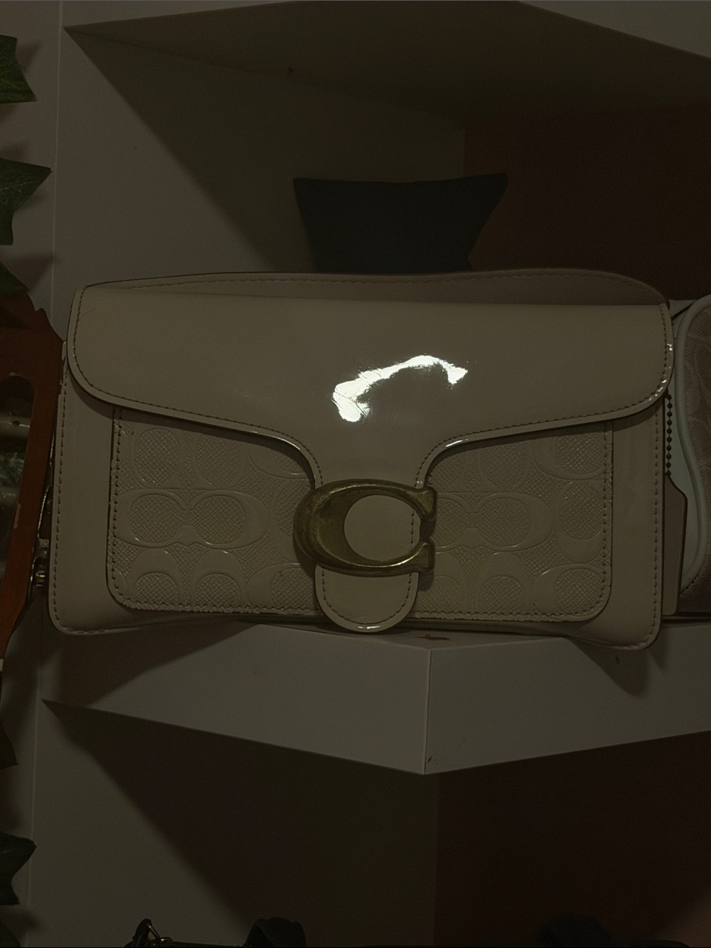 Coach Cream Patent & Signature Leather Shoulder Bag with Gold 'C'